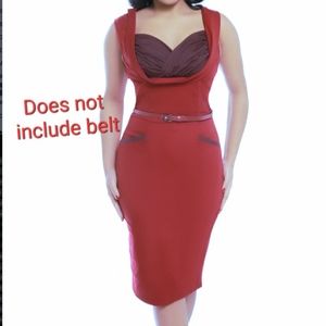 Lindy Bop Vanessa Burgundy Pinup Bodycon 1950s Retro Wiggle Dress Sz US 6 UK 12